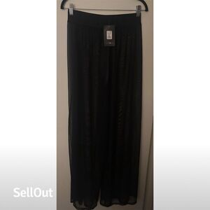 Fashion Nova Women's Sheer Mesh Wide-Leg Coverup Pants Black Size L